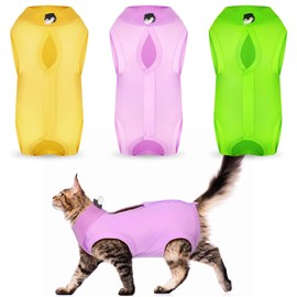 3 Pieces Cat Recovery Suit Kitten Recovery Suit E-Collar Alternative for Cats and Dogs Abdominal Skin Anti Licking Pajama Suit (Solid Color Style, Small)