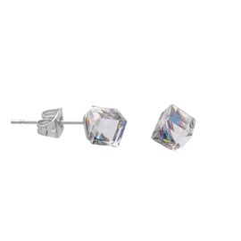 6 MM Clear Crystal Cube Studs Stainless Steel Earrings for Women