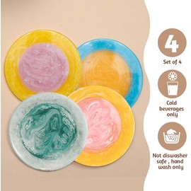 Folkulture Coasters Set of 4 | Resin Drink Coasters for Coffee Table | 4" Round Handmade Coaster for Drinks | Cute Boho Coaster Waterproof | Non Slip | for Bar, Party, Housewarming