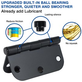 24 Pack Ball Bearing Door Hinges Matte Black 3.5 Inch 5/8"Radius Rounded Squeak Free Interior 3-1/2"Flat Iron Bifold Standard Office Bedroom Indoor for Doors 3 ½" Hardware Home House Decor Essentials