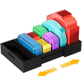 Kiasthome Expandable Bamboo Lid Organizers Inside Cabinet, Kitchen Cabinet Organizers with 3 Adjustable Dividers, Storage Plastic Lids, Food Container Lid Holder Organizer for Drawer Pantry, Black