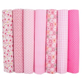 YSUY 7PCS Fat Quarters Fabric Bundles, 20"x20" Precut Quilting Cotton for Sewing, Patchwork, DIY Crafts & Embroidery, Soft, Durable Material for Sewing (Pink)