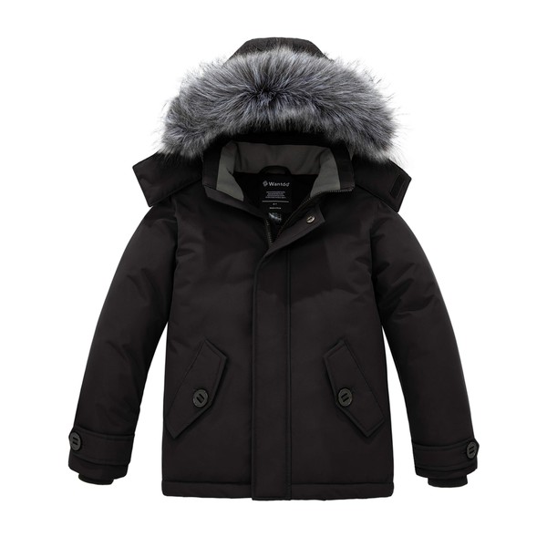 Wantdo Boys' Fleece Winter Puffer Coats Heavy Winter Coats Waterproof Parka with Hood Black 8