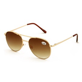 V.W.E. Metal Tinted Reading SunGlasses - Spring Hinge Tear Drop Full Lens Reader Gradient (Brown Tinted Reader, 3.00)