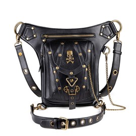 Segater Gothic Steampunk Waist Bag, Drop Leg Arm Bag Pack Waist Shoulder Fanny Packs Purse Pouch Bag Black Backpack Outdoor Hiking Pack Bag
