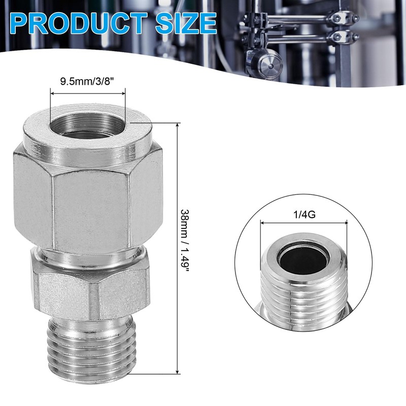 PATIKIL 1/4G x 10mm 304 Stainless Steel Compression Tube Fitting,