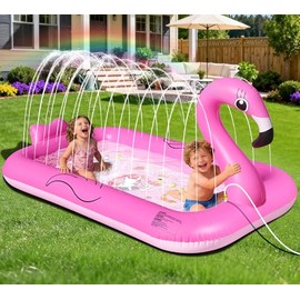 KingSom Splash Pad Sprinkler for Kids,Flamingo Splash Pad for Toddlers,Thicken Toddler Sprinkler Pool,Splash Play Mat Summer Outdoor Water Toys, Inflatable Splash Pad for Kids,Backyard Baby Kid Pool