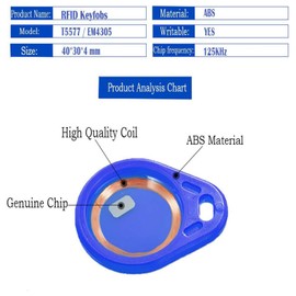 AOAMZ 10 x RFID Badges 125 kHz Modified Key Fob T5577/EM4305, Writable, NFC Token, Proximity Transponder, EM ID Card for Security System, Colour Blue