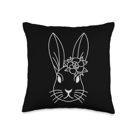 Easter Bunny Lineart Floral Print Throw Pillow, 16x16, Multicolor