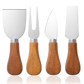 YUANQIAN Cheese Knife Set with Acacia Wood Handles - Cheese Knife, Spreader, Fork, Slicer - Mini Stainless Steel Cheese Tools for Charcuterie Boards (4Pcs/Set, S)