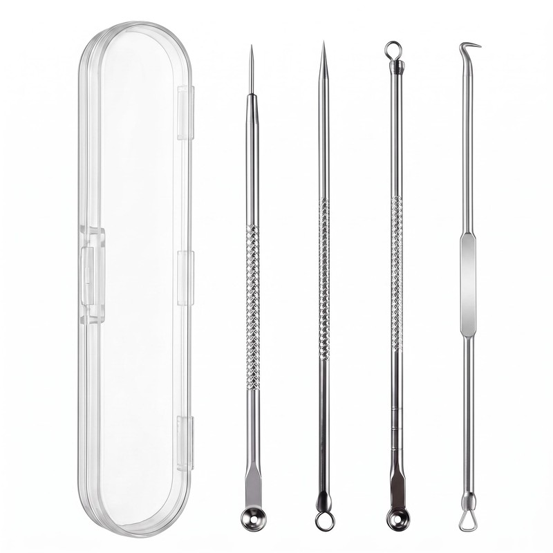 Extractor de Puntos Negros y Espinillas Acero Inoxidable con Estuche,