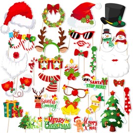 LMSHOWOWO 31PCS Christmas Photo Booth Props, Funny Christmas Selfie Props, Christmas Party Photo Booth Props, Christmas Party Accessories, for Adults Kids Christmas New Year Party Decorations Supplies