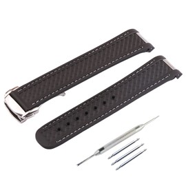 JETHENG 20mm Rubber Silicone Replacement Watch Band for Omega Seamaster 300 AT150 Aqua Terra 8900 Steel Buckle Series Watch Strap (20mm, Black/White/Silver)