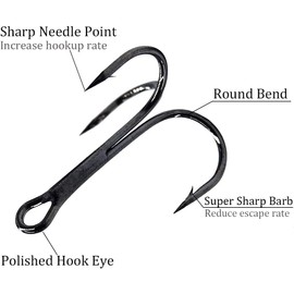 SHADDOCK Pack of 180 Treble Fishing Hooks Kit Strong Sharp Round Bend Treble Hooks Carbon Steel with Barbed Fishing Hooks for Artificial Bait Fishing Bait Freshwater Saltwater Fishing