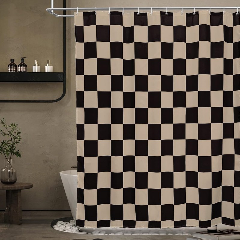 Tititex Aesthetic Checkerboard Grid Pattern 140gsm Faux Linen Fabric Shower