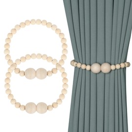 Meplait Magnetic Curtain Tiebacks, 2 Pack Curtain Holdbacks Wood Bead Curtain Tiebacks Farmhouse Curtain Holdbacks Boho Tie Backs for Curtain (Ball, Nature)