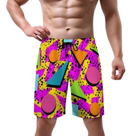 Joyidec Mens Retro Vintage 80s Design Swim Trunks Quick Dry Swim Beach Shorts with Mesh Lining Pockets L