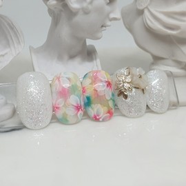 Flowering Spring Handmade Nail Tips - Long Stiletto / 꽃피는봄 수제네일팁 - 롱스틸레토