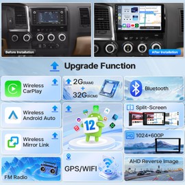 Car Stereo Radio for Toyota Tundra 2007-2013 & Toyota Sequoia 2008-2019, Leadfan 10.1" Touch Screen Radio for Tundra Head Unit Wireless CarPlay Android Auto/Mirror Link/FM/Bluetooth/Back-up Camera/SWC