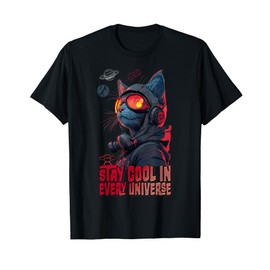 Cat with Sunglasses Headphones and Gas Mask T-Shirt