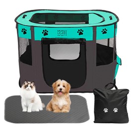 Portable Pet Playpen,Dog Playpen Outdoor/Indoor with Carry Case,Free Washable Dog Pad,Playpen Pet Tent for Small Animals,Foldable Dog Cat Playpens,Dog Crate(Green/Grey, L(37.4"X30.71"X29.13"))