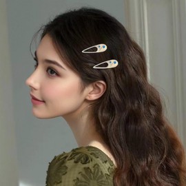 fdsmall 2Pcs French Hair Clips for Women Rhinestone Pearl Flower Hairpin Metal Exquisite Side Duckbill Clip Hair Accessories (White01)