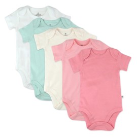 HonestBaby Organic Cotton Short Sleeve Onesies Bodysuits Multi Pack, 5-Pack Strawberry Cream, 3-6 Months