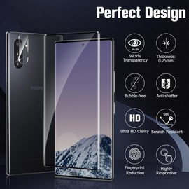 3+2 Pack Galaxy Note 10 Glass Screen Protector Camera Lens Protector 3D Curved Tempered Glass Protective Film With Clear Image Quality Easy Installation No Bubbles For Galaxy Note 10 6.3 Inch