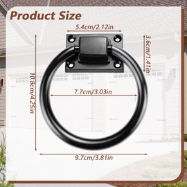 Yitexin 3.8" Black Round Ring Door Pull Handle with 4 Screws, Zinc Alloy Sliding Barn Door Handles, Outdoor Garage Gate Handle for Vintage Wooden Sheds Farmhouse Garden Hallway Closets Drawers (1Pcs)