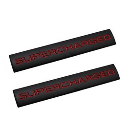 2pcs Supercharged Metal Car Emblem Premium Auto Badge Rear Trunk Side Decal Sticker (Silver Red)