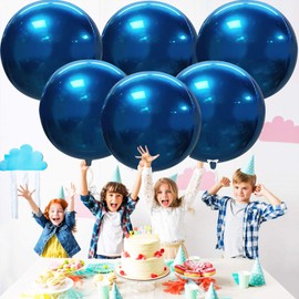 Balloons Metallic Blue, Pack of 6 22 Inch Dark Blue Metallic Shiny Balloons, 4D Metallic Helium Balloons, Blue Giant Balloons for Baby Shower, Wedding, Birthday, Christening Party Decoration