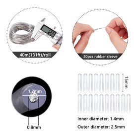 BENECREAT 1.2mm Silver Bendable Aluminum Craft Wire with 20 s, 40m Transparent PVC Plastic Covered Aluminum Wire for Shaping Brim Hat and Other Crafts Project