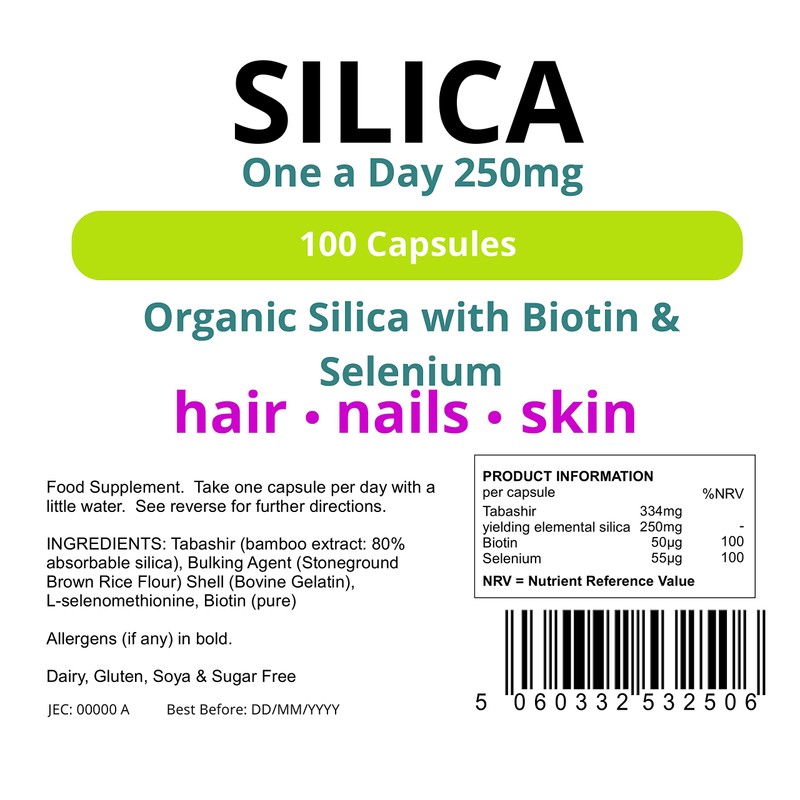 Lindens Silica 250mg Capsules - 100 Pack - Fortified with