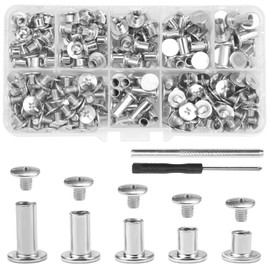 220 pieces (110 set) Chicago screws, book screws, 4 sizes, book binding screws, belt screws with mounting tool, screw rivets suitable for DIY books, scrapbooking, leather, clothing binding