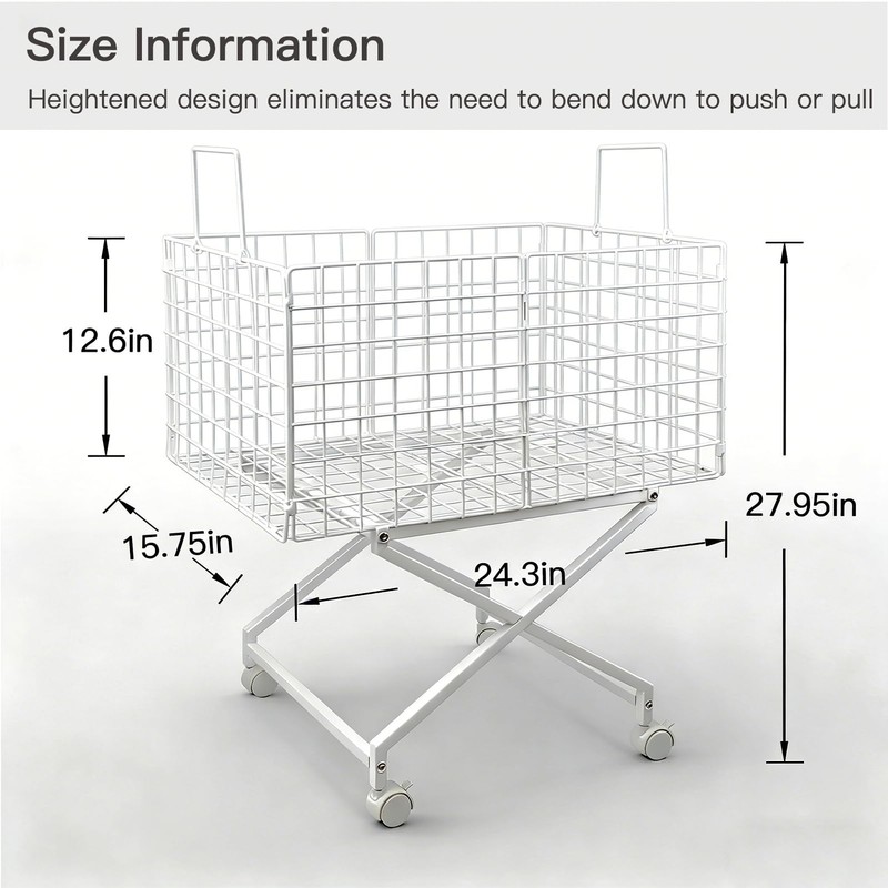 Solcasaco Rolling Laundry Basket with Wheels, 27" Elevated 80L Cart