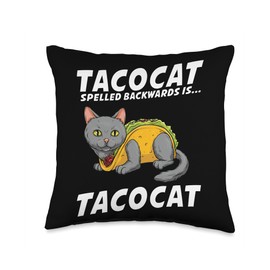 Taco Lover Funny Gifts For Men Women Tacocat Cinco de Mayo Palindrome Taco Cat Lover Mexican Fun Throw Pillow, 16x16, Multicolor