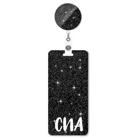 ANDGING CNA Badge and Reel Set - Glitter Vertical Buddy for Nurses, Retractable Black Reels, Medical Card Holder, Nursing Gifts, ID Name A8816