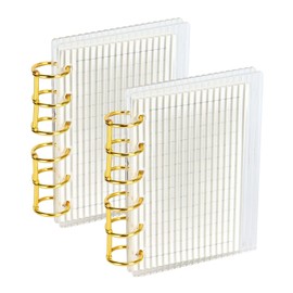 Koqye A7 Acrylic Notebook Binder 6 Ring, 2 Pack Clear Strip Loose Leaf Personal Planner Binder 90 Sheets Refills Paper, Lay Flat Design, Gold Metal Round Ring