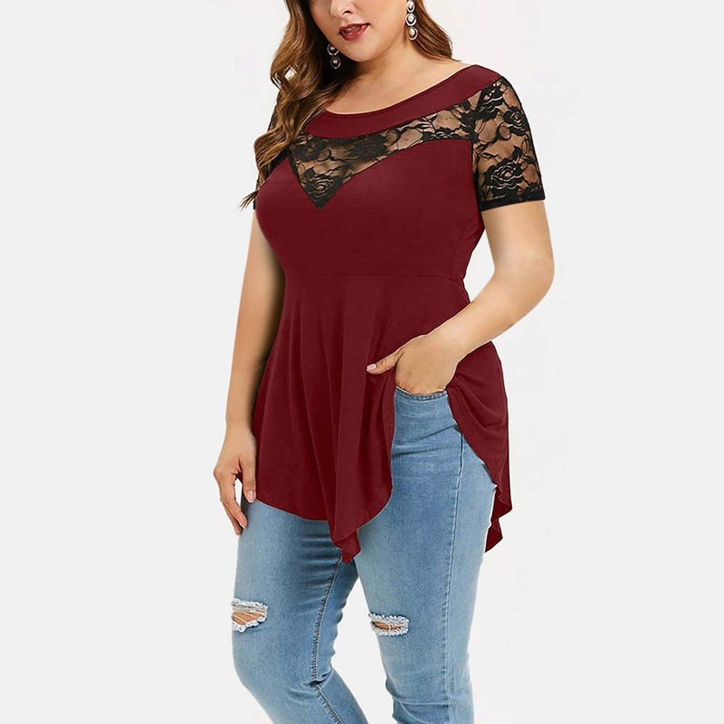 Chvity Plus Size Tunic Tops for Women Crewneck Casual Short