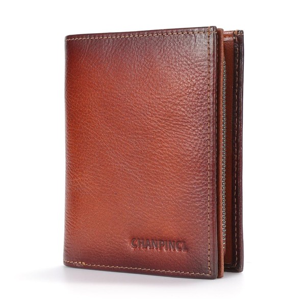 CHANPINCL mens zipper leather rfid blocking buckle wallet with Large