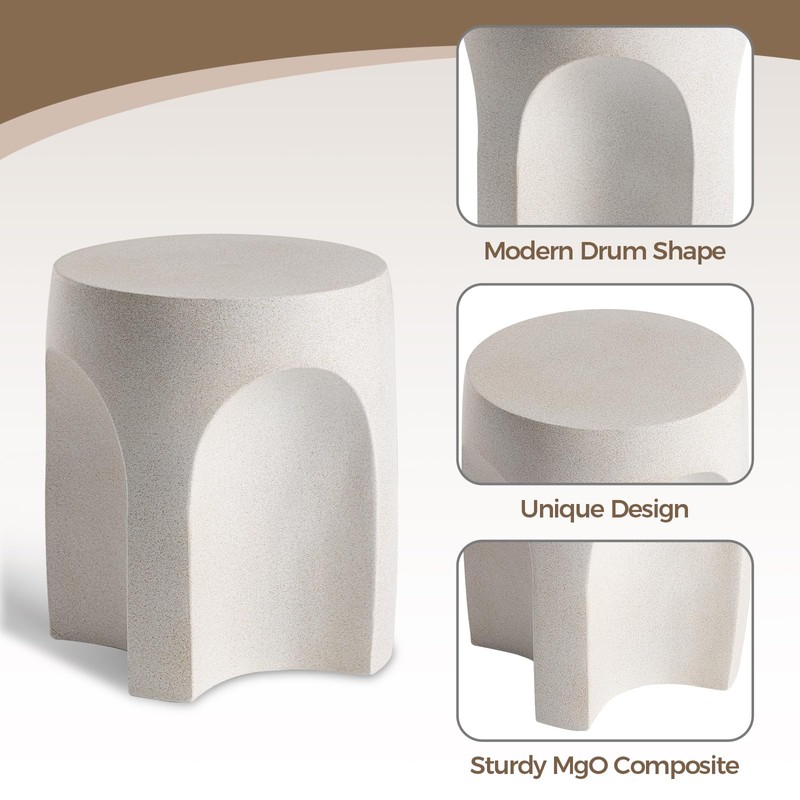 COSIEST Set of 2 Concrete Side Table Drum Shape, 2