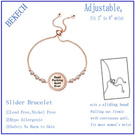 BEKECH Aunt Bracelet from Niece Nephew Best Fucking Aunt Ever Slide Bracelet Adjustable Chain Auntie Jewelry Gift Great Aunt Gift (rose gold)