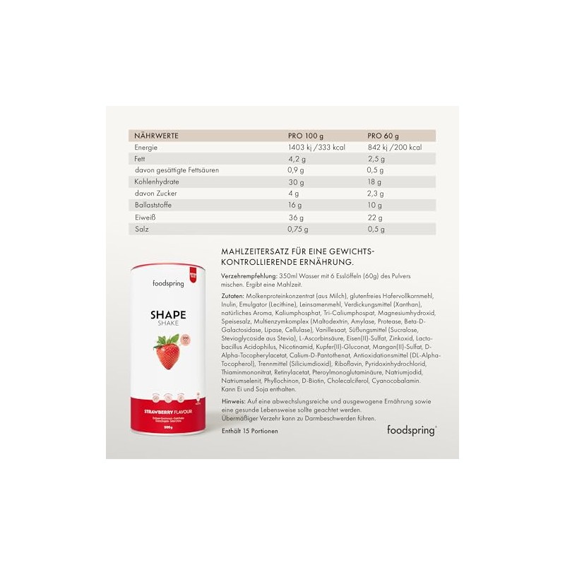 foodspring Shape Shake Erdbeere ‚Äì Vollwertiger Mahlzeitenersatz-Shake zur Gewichtskontrolle mit