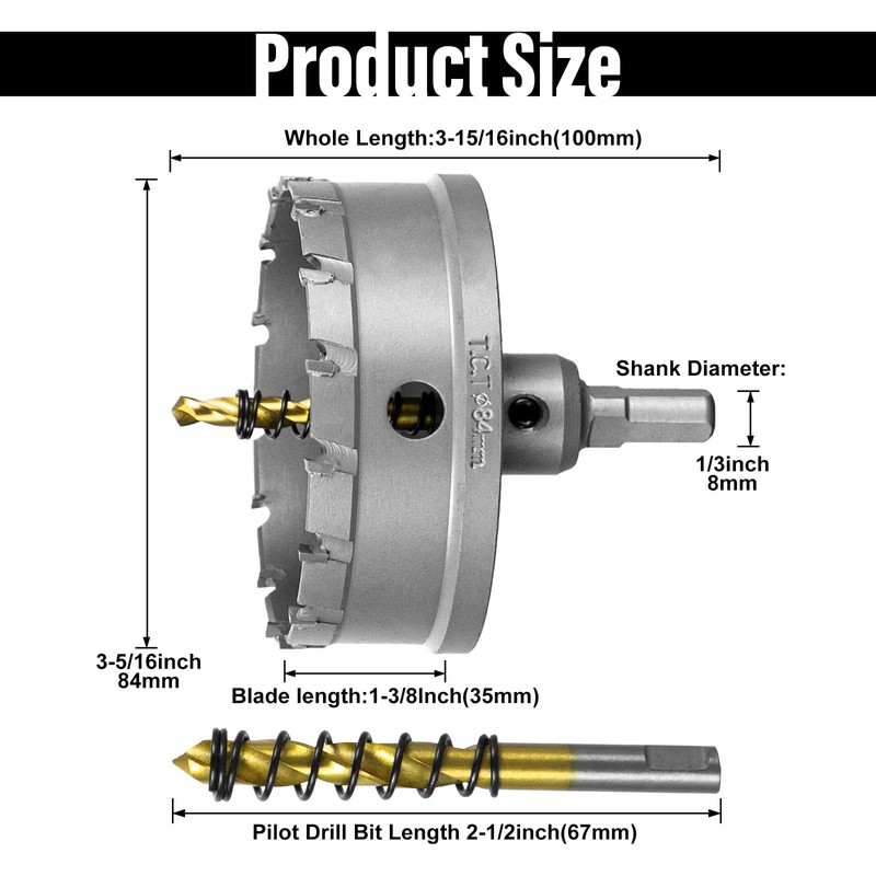 SALI 3-5/16"(84mm) TCT Hole Saw Kit Tungsten Carbide Tipped Hole
