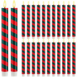 Retisee 24 Pieces Christmas Flameless Taper Candles Bulk Candy Cane Striped LED Candle Stick Battery Operated Taper Candles Flickering Candle Lights for Christmas Candles Decorations (Red and Green)