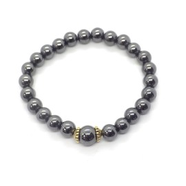 Damenarmband aus schwarzen Hämatitperlen und tibetischen Perlen aus goldenem Metall