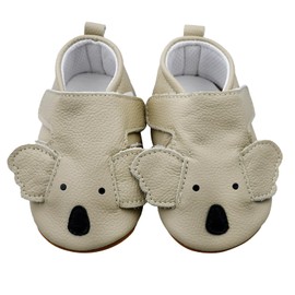 iEvolve Baby Leather Shoes Baby Hard Sole Shoes Baby T-Strap Shoes Soft Sole Crib Shoes Baby Moccasins(Hardsole Beige Koala, 0-6 Months)