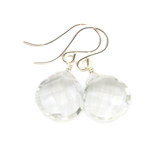 Sterling Silver Clear Crystal Quartz Faceted Heart Drop Dangle Earrings
