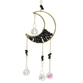 PATIKIL Moon Suncatcher, Black Crystal Sun Catcher Hanging Prism Wind Chimes for Indoor/Outdoor Window Home Garden Car Birthday Party Decor, Black