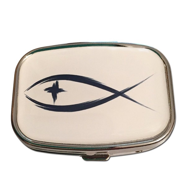 Christian Jesus Fish Silver Two Section Pocket Purse Travel Pill Box Case